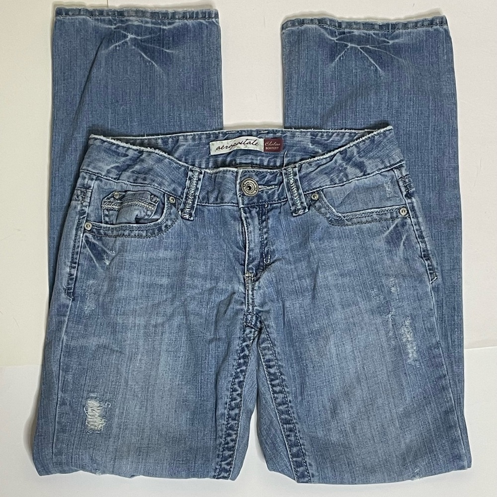 American Eagle Outfitters Women's Blue Distressed Chelsea Bootcut Jeans